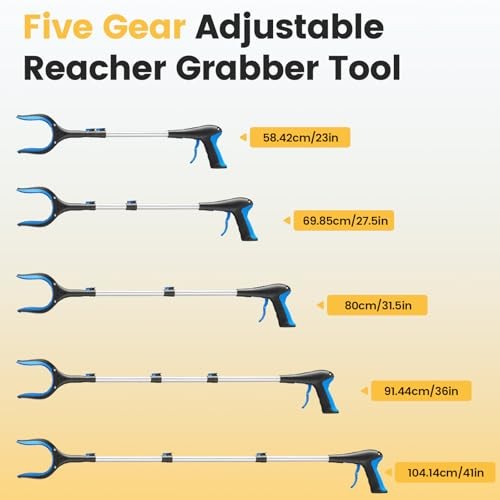 Telescopic Grabber Reacher Tool, 5-Level Adjustable (23” to 41”) – Blue 2pc