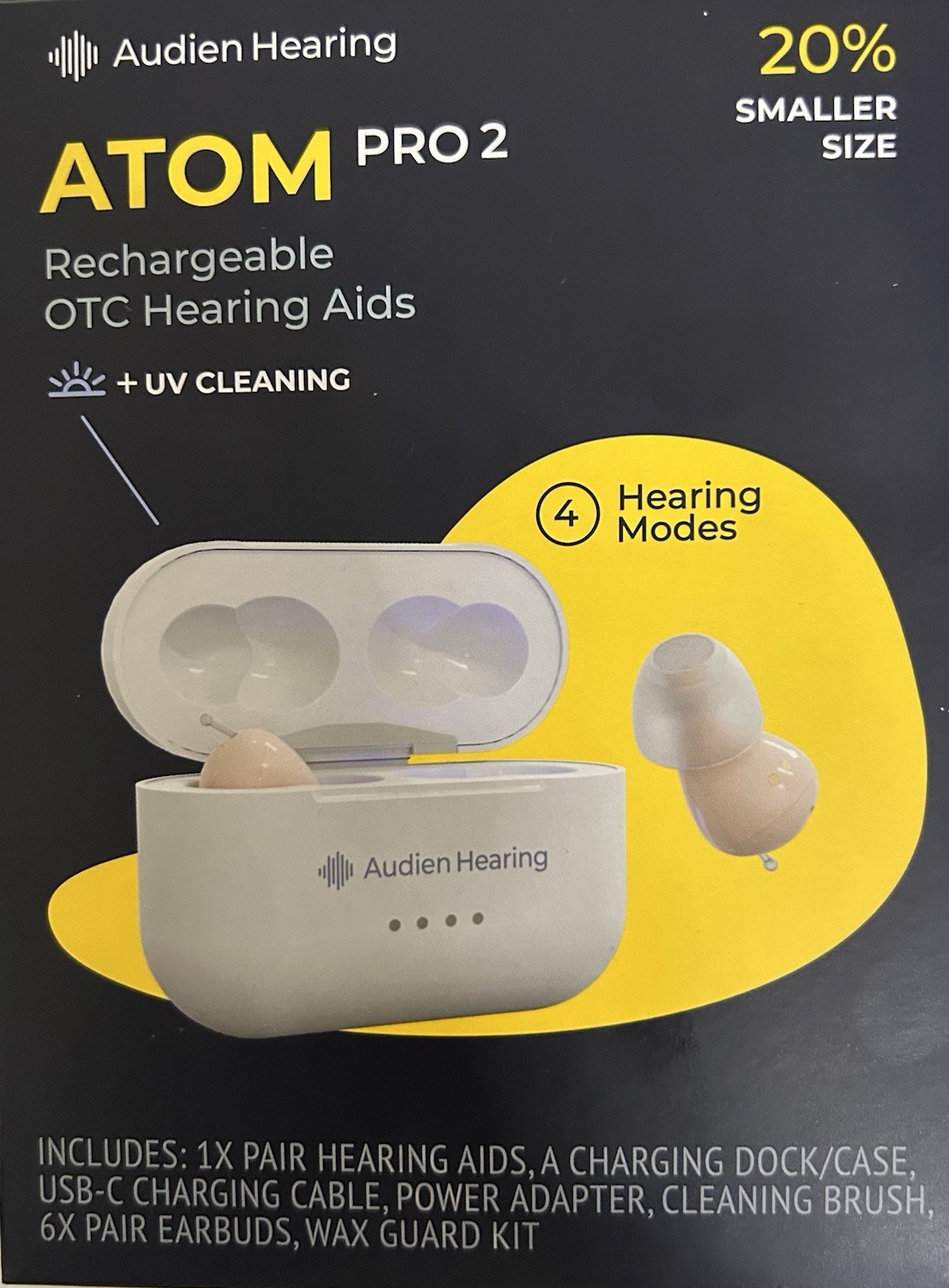 Audien ATOM Pro 2 OTC Hearing Aids Rechargeable, Noise Canceling FREE SHIPPING