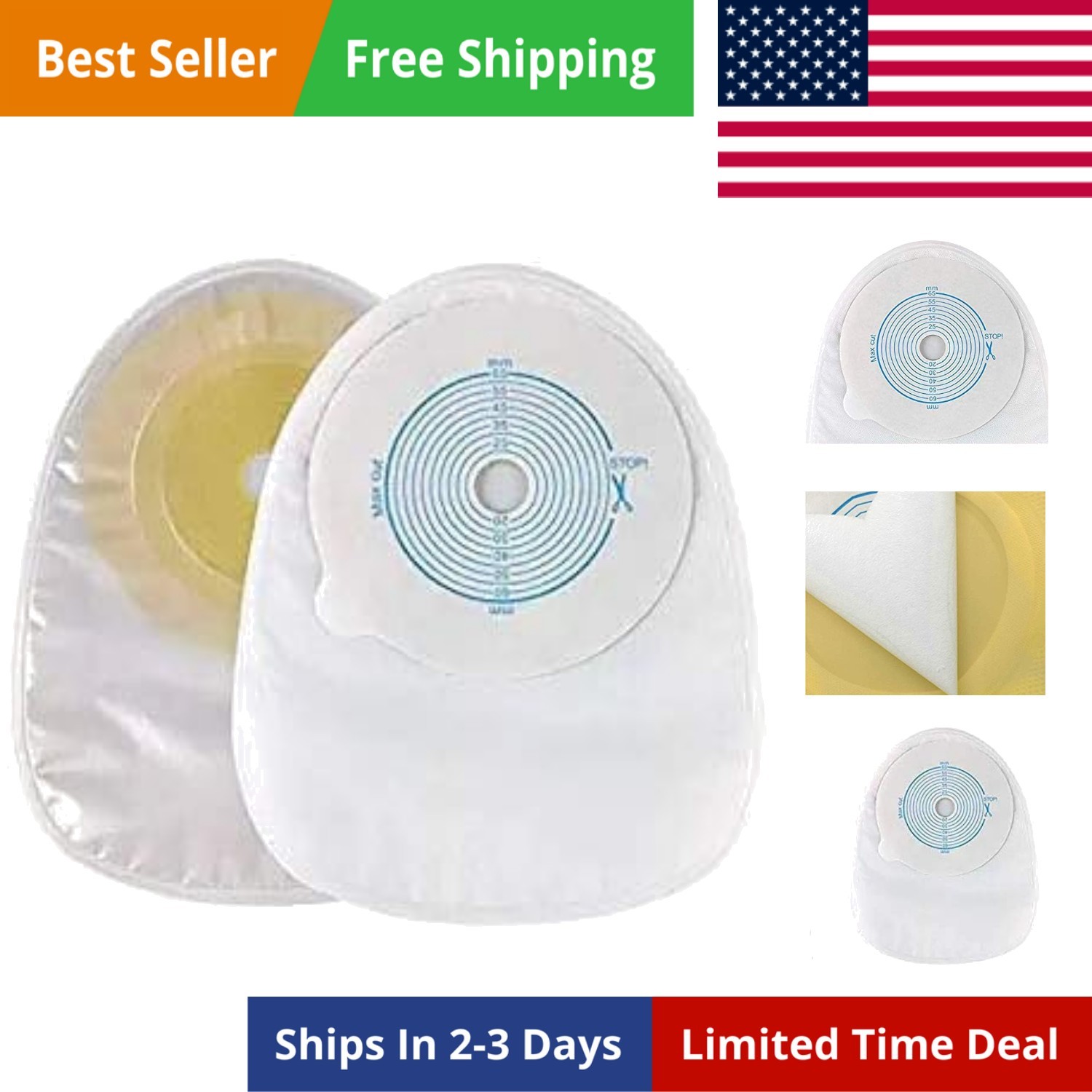 Disposable Colostomy Bags One-Piece Closed Stoma Bag Ostomy,Max Cut to Fit 20…