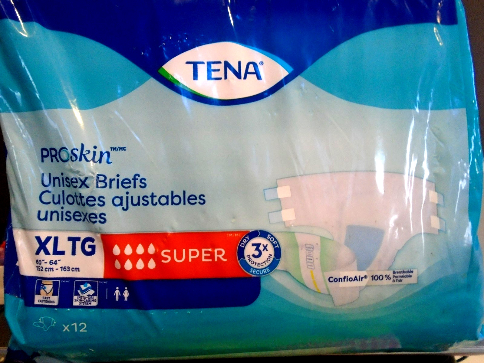 Tena Proskin Unisex Briefs Adjustable XL SUPER 12 Count