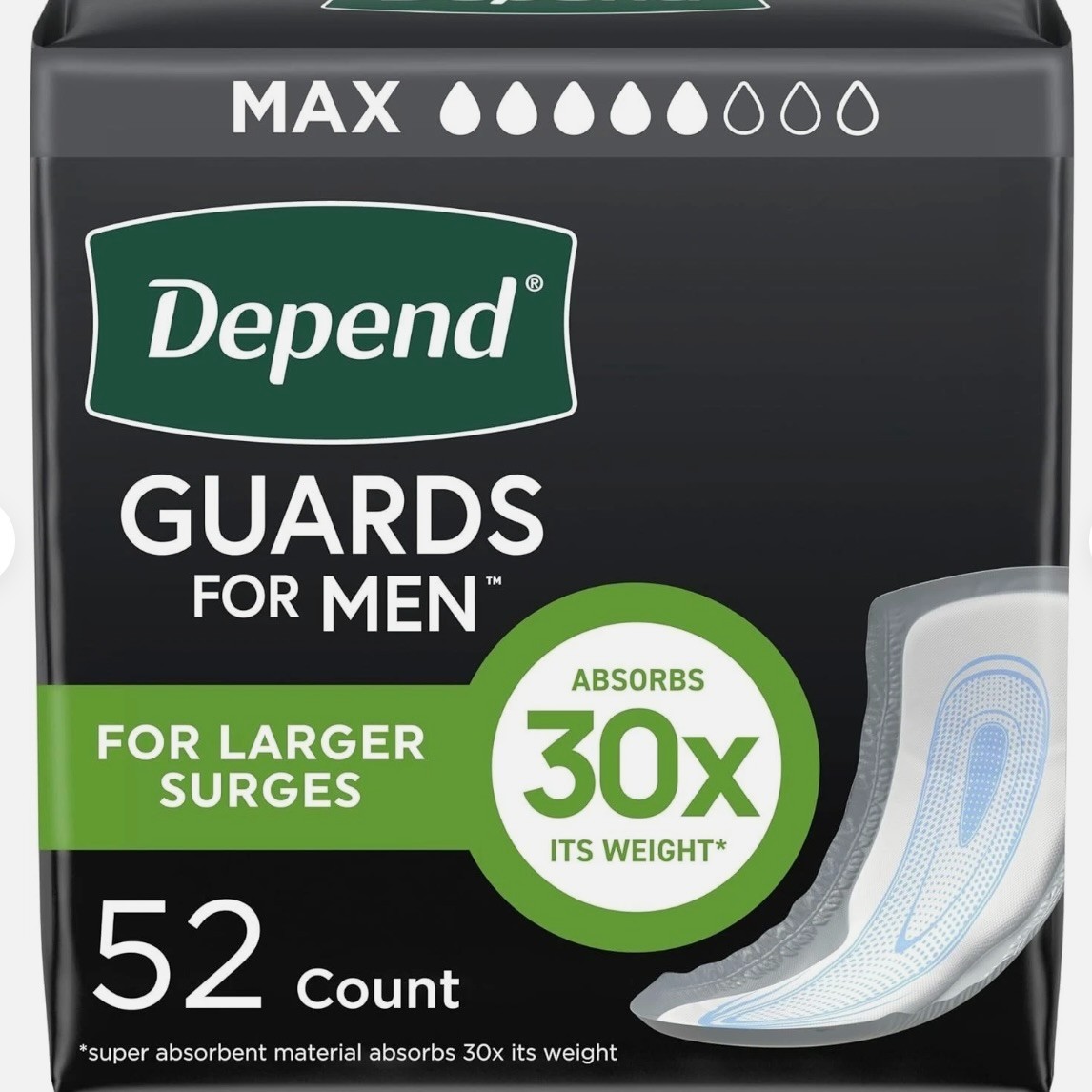 Depend Guards for Men 52 Ct Max Absorbency Incontinence Pads New Sealed Discreet