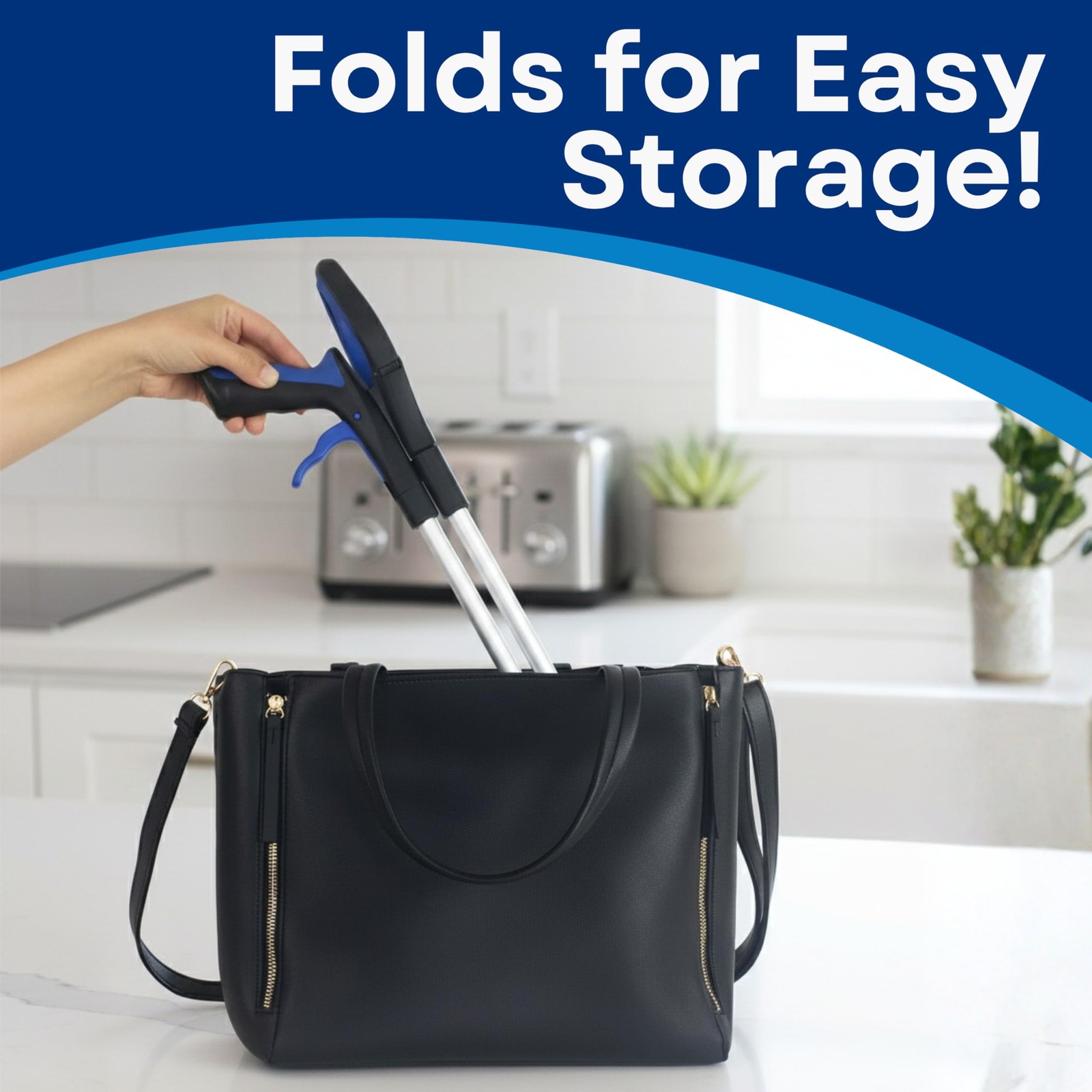 RMS 34 Inch Extra Long Reacher Grabber – Foldable 1 Count (Pack of 1), Blue