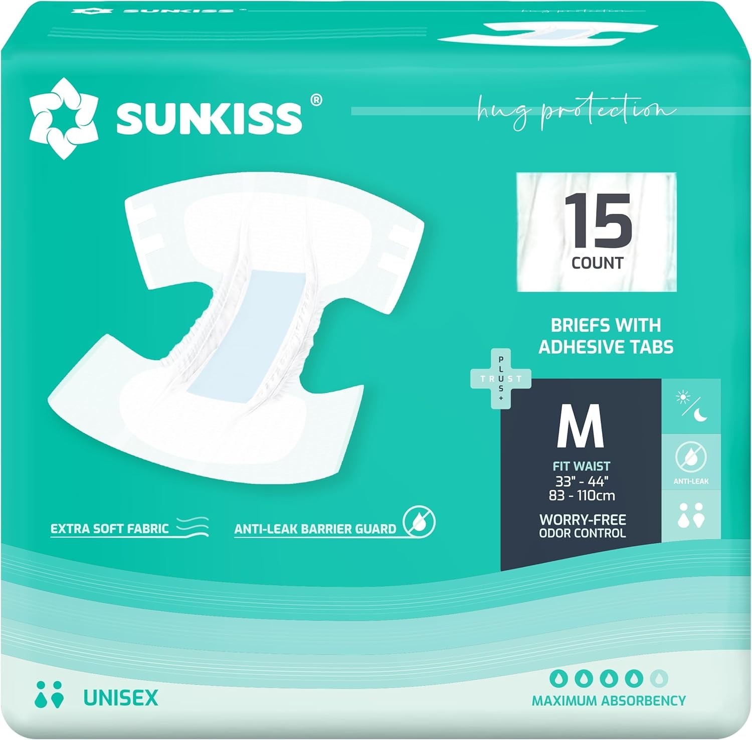 Comfortable Unisex Disposable Incontinence Briefs with Odor Control – 15 Count
