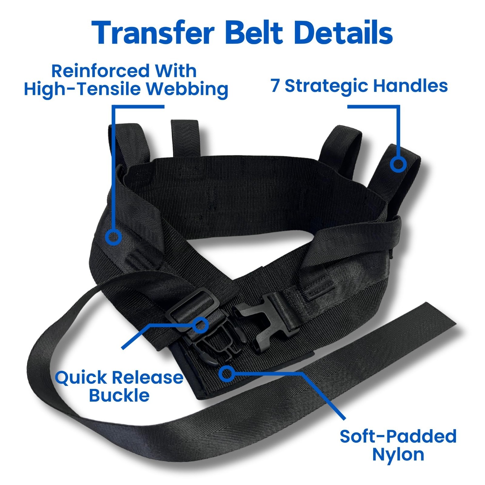 Adjustable Gait Belt with 7 Handles for Seniors, Patient Transfer Safety Lift Be