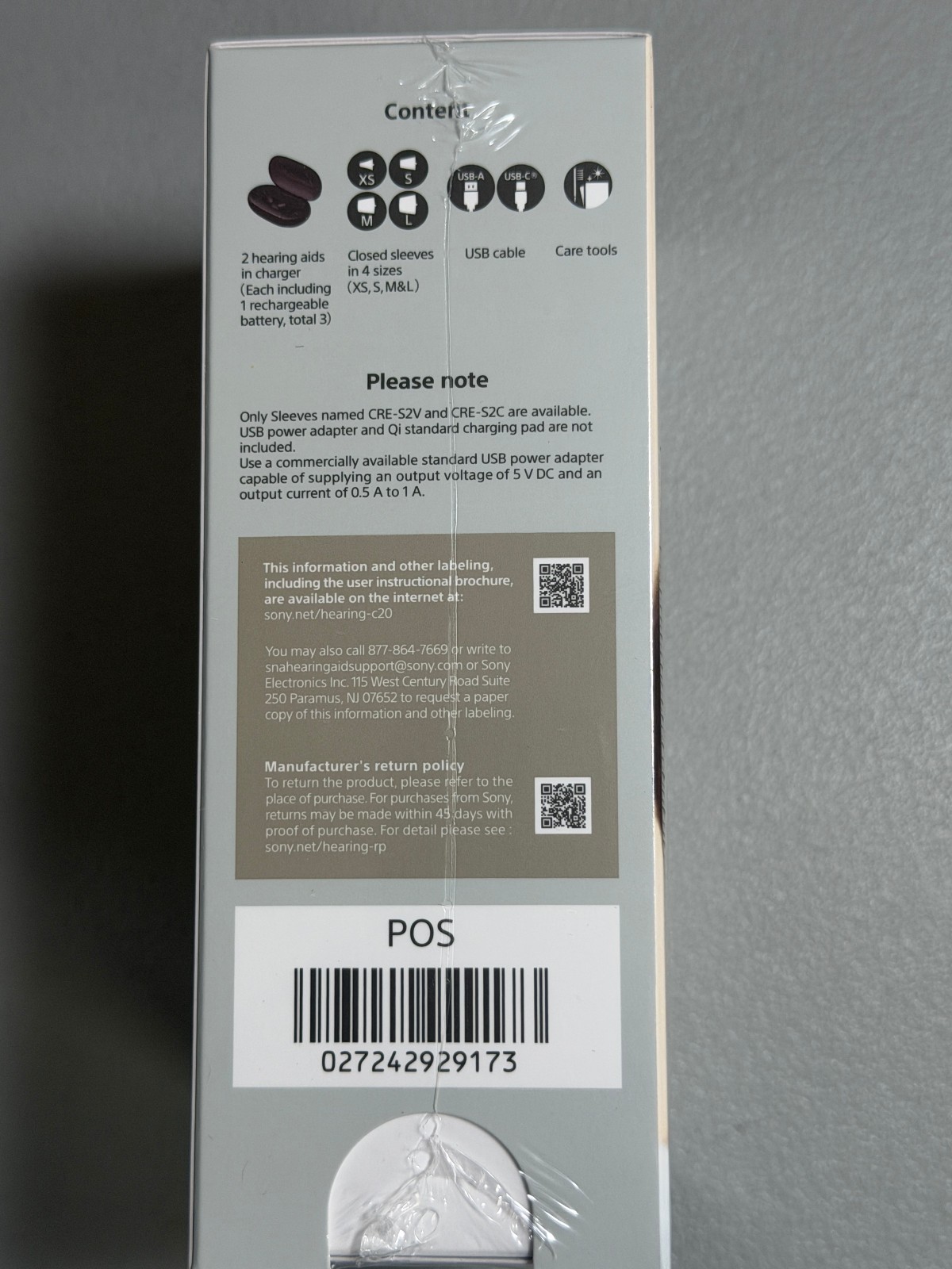 NEW Sealed Sony CRE-C20 Self-Fitting Rechargeable OTC Hearing Aids