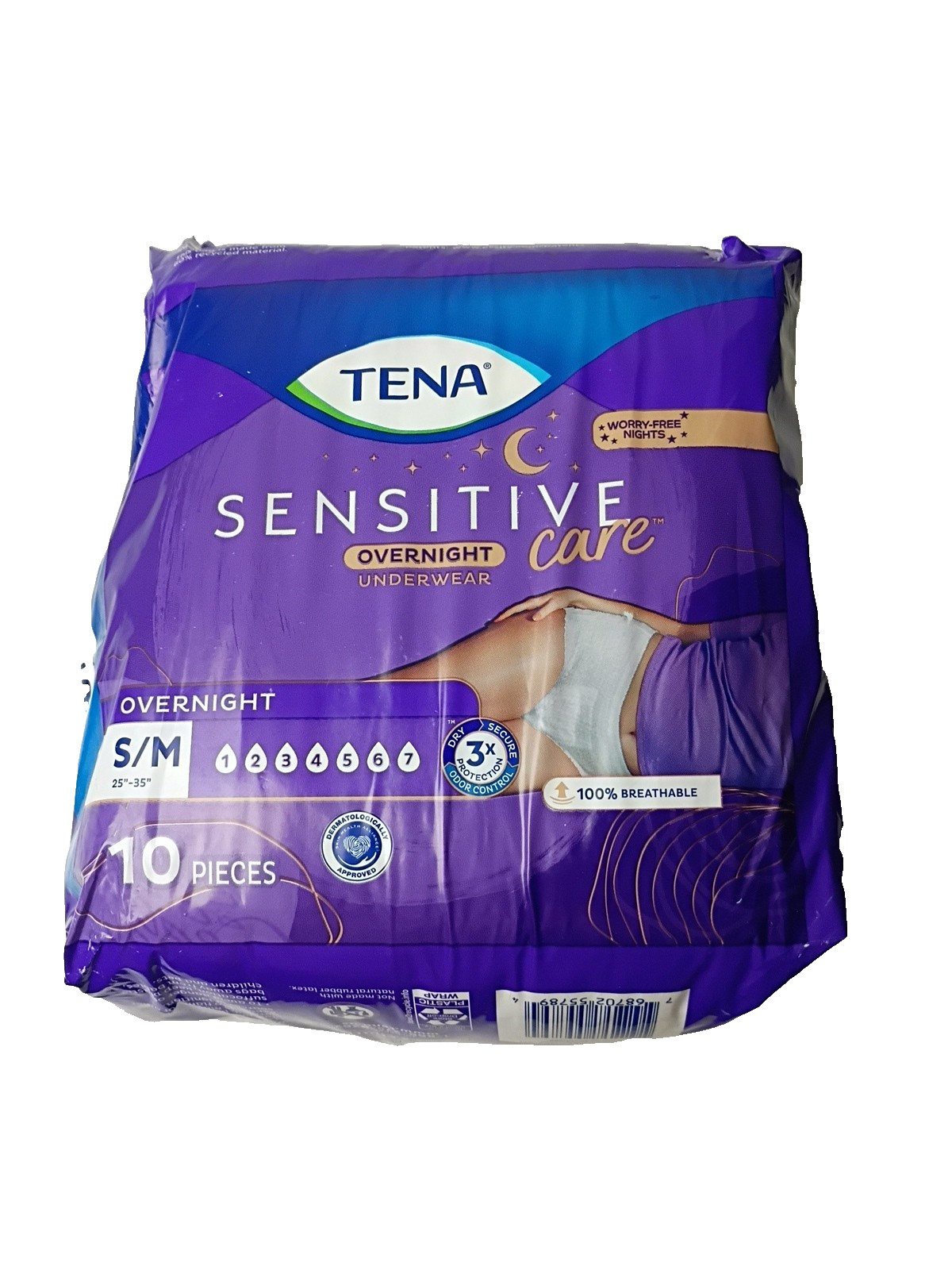 Tena Sensitive Care Overnight Underwear Small Medium Increased Absorbency 10 CT
