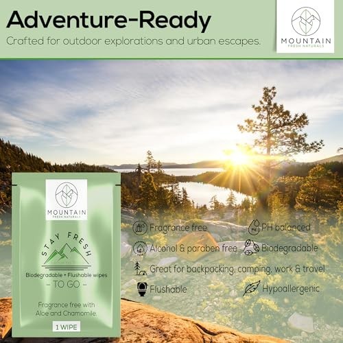 Flushable Wipes Travel Size – 60 Count, PH Balanced, Unscented with Aloe & Chamo