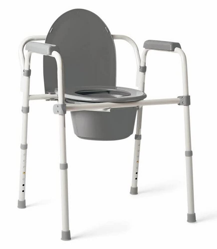 Medline 3-in-1 Folding Commode Portable Adjustable Seat with Microban Dark Gray