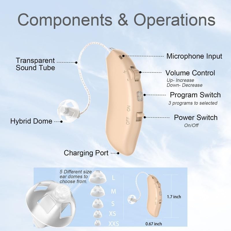 Digital RIC Hearing Aids, Both, Charging Box, Beige, Clear/Nature/Simple I.48