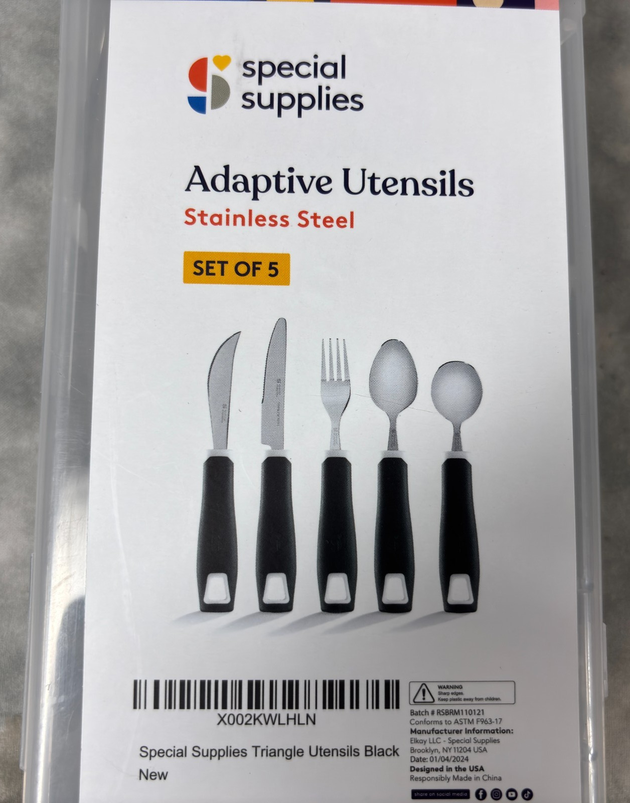Special Adaptive Utensils Set 5 Stainless Steel Ergonomic Grip Spoon Fork Knife