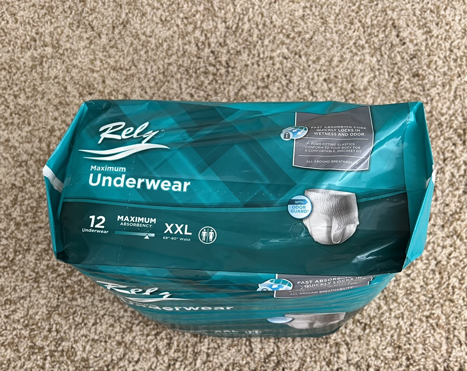 RELY Unisex Maximum Underwear XXL 68”-80” waist 12 Count