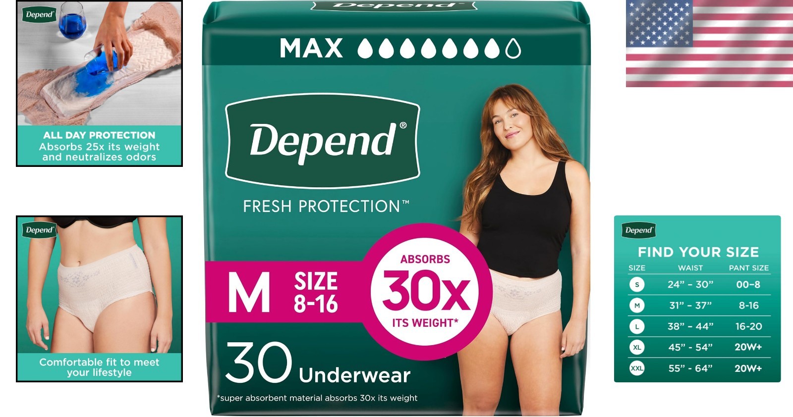Depend Fresh Protection Medium Adult Diapers, 30 Count, Blush – Ultimate Comfort