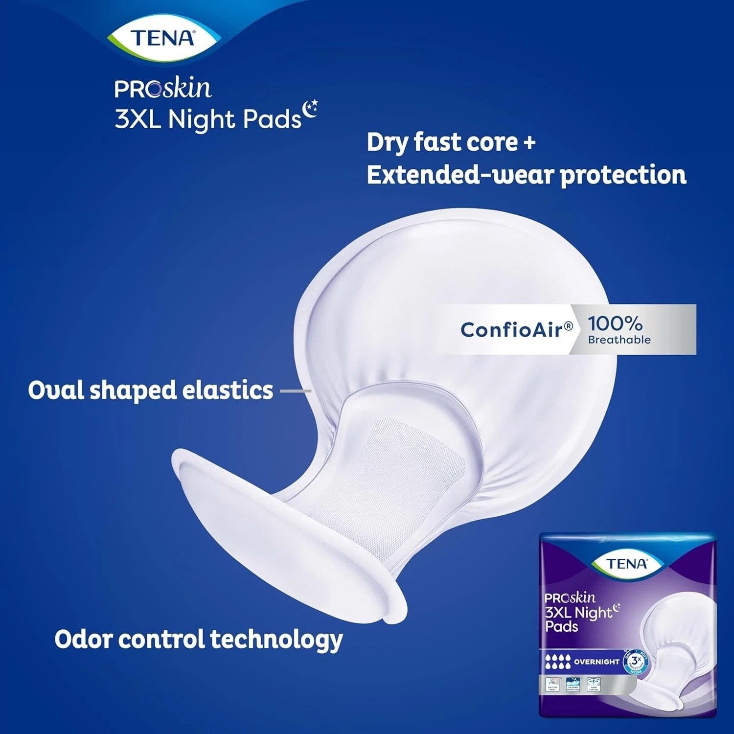 ProSkin TENA 3XL Pads: 48ct Overnight, Super Absorbent, Plus Size, Leak Security