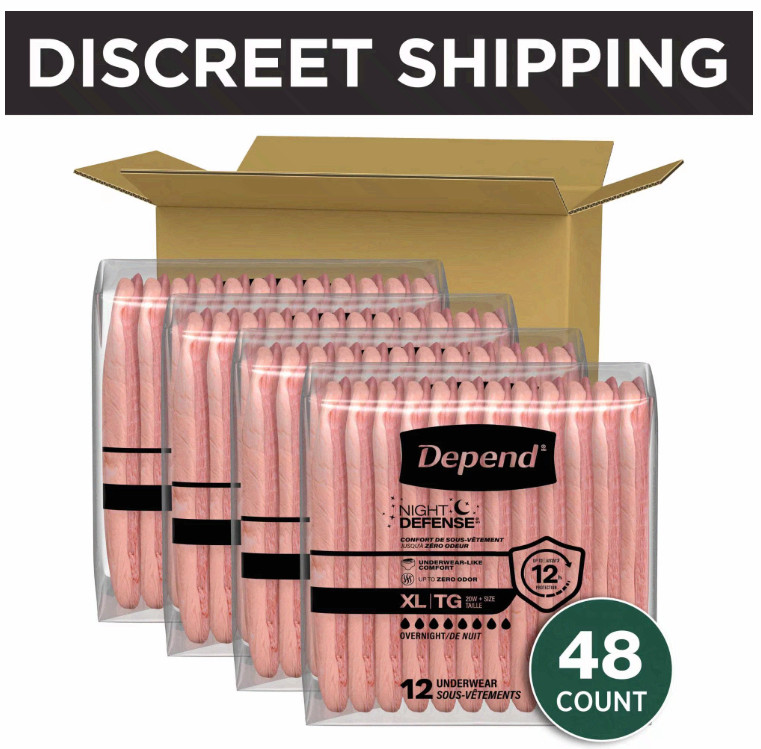 Depend Night Defense Incontinence Underwear for Women, Adult, Size XL, 48 Count