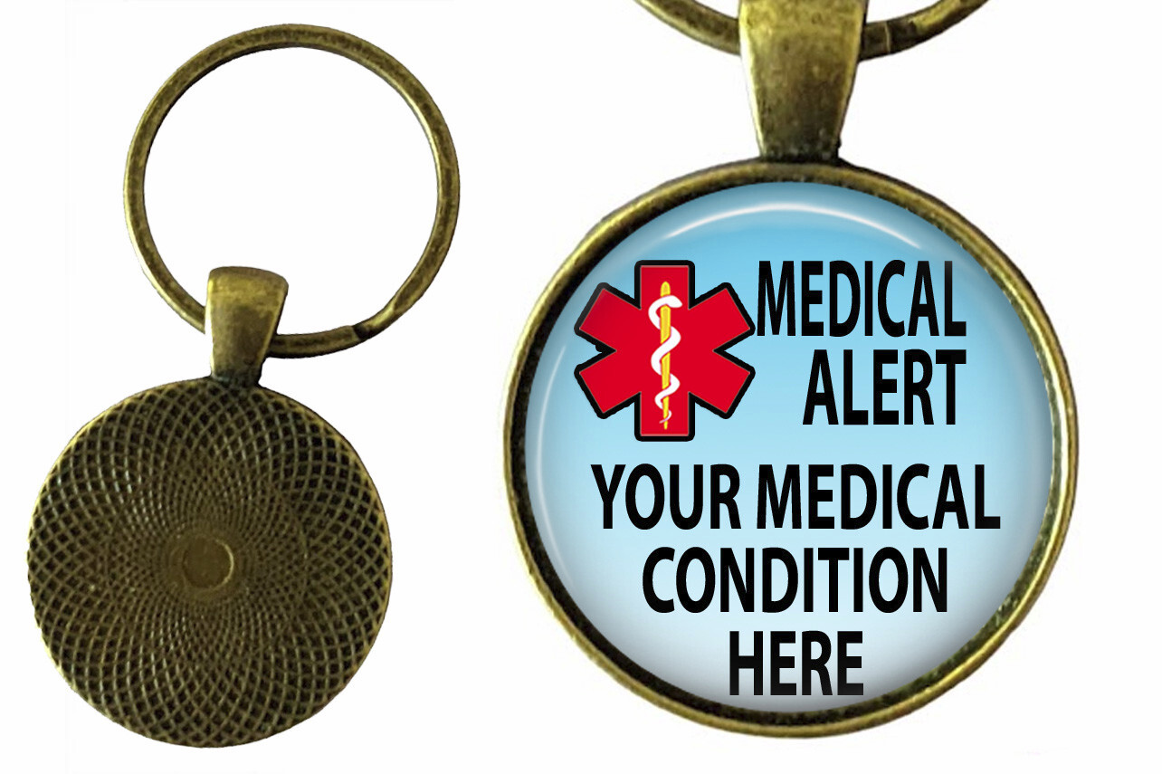 Custom Medical Alert Keychain Key Ring Personalized With Your Medical Condition