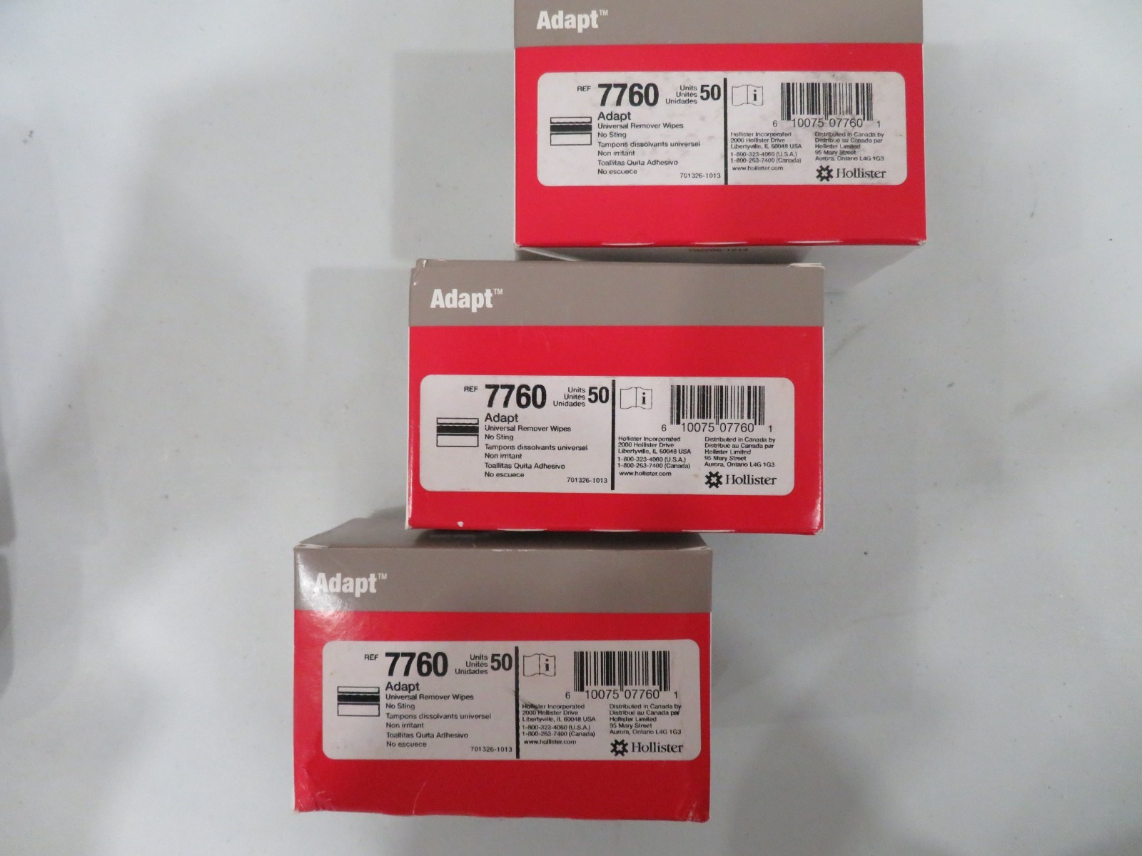 THREE BOXES of EXPIRED 50-Pack Ea, Hollister 7760 Adapt Universal Remover Wipes