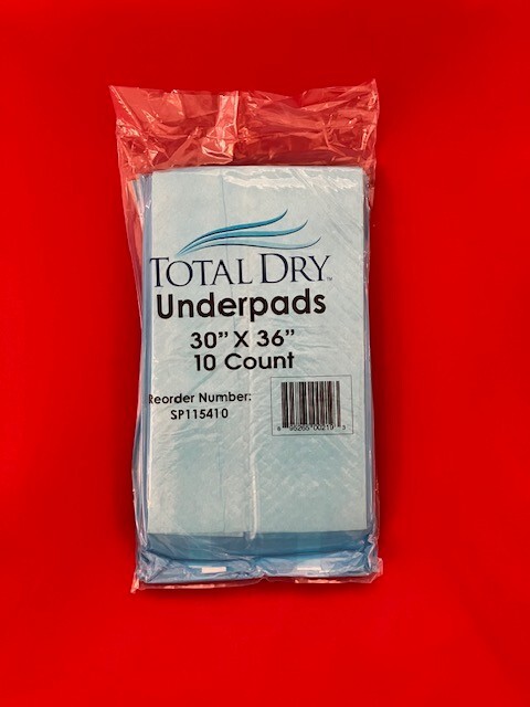 TotalDry 30x36in Disposable Underpad Heavy Pack of 10 Absorbant Self adhesive