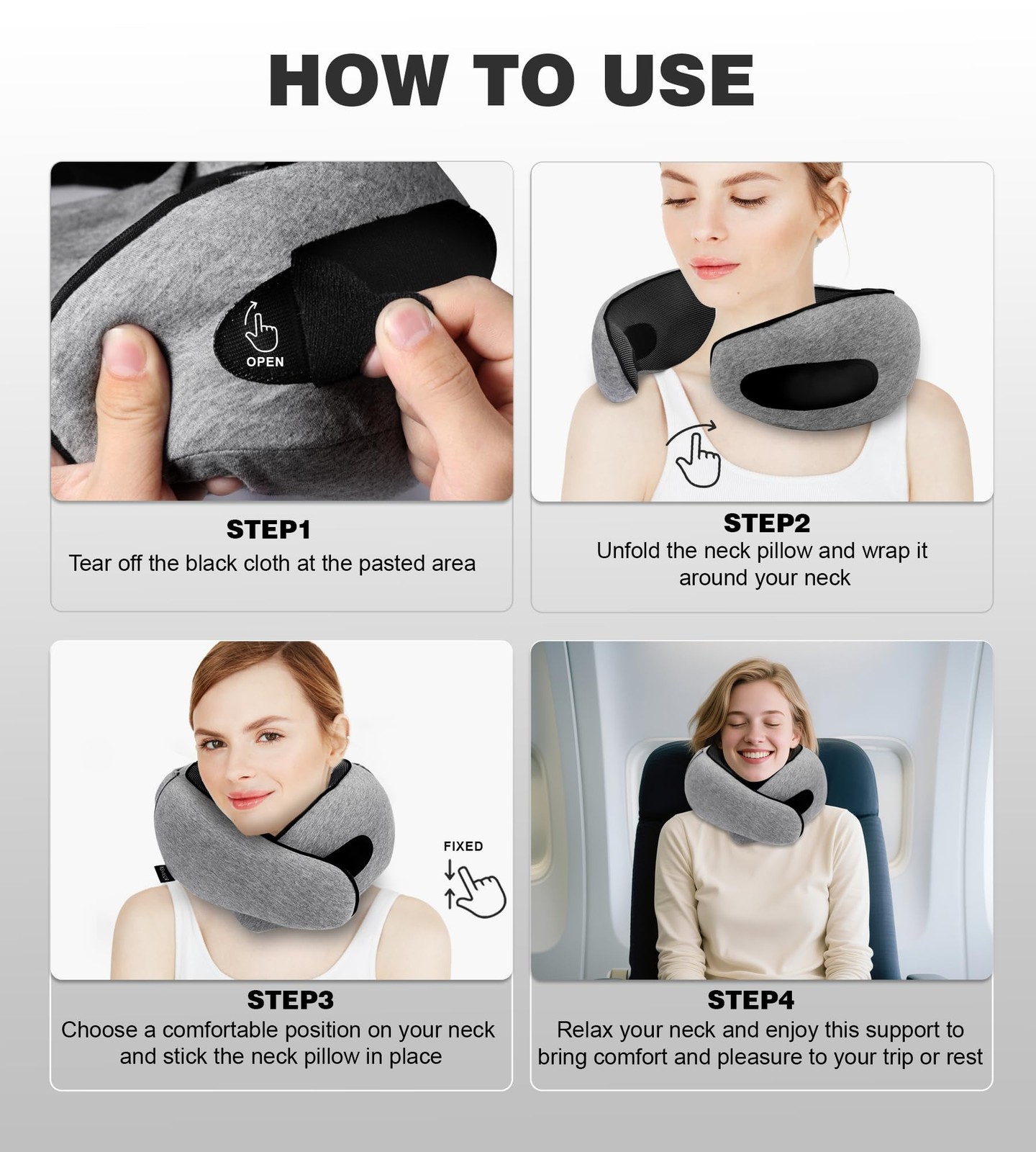 Travel Neck Pillow, Newly Upgraded Hooded Uniform code, Light Grey