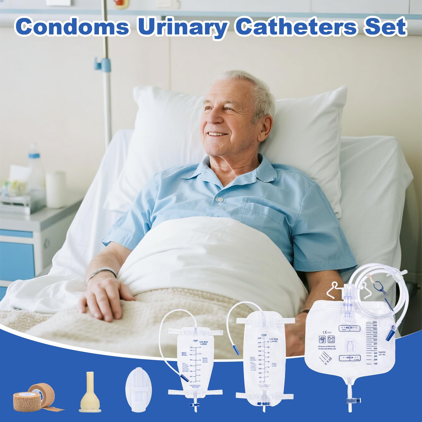 External Condom Catheters for Elderly Men Age 80, 24 Soft Latex, 5 Catheter S…