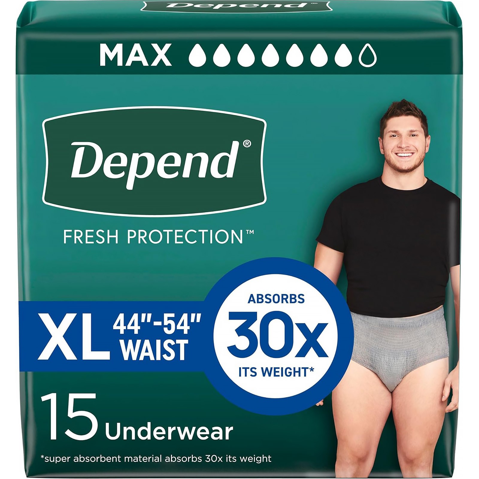 Depend Fresh Protection Mens Incontinence Underwear Max Absorbency, XL, 15 Count