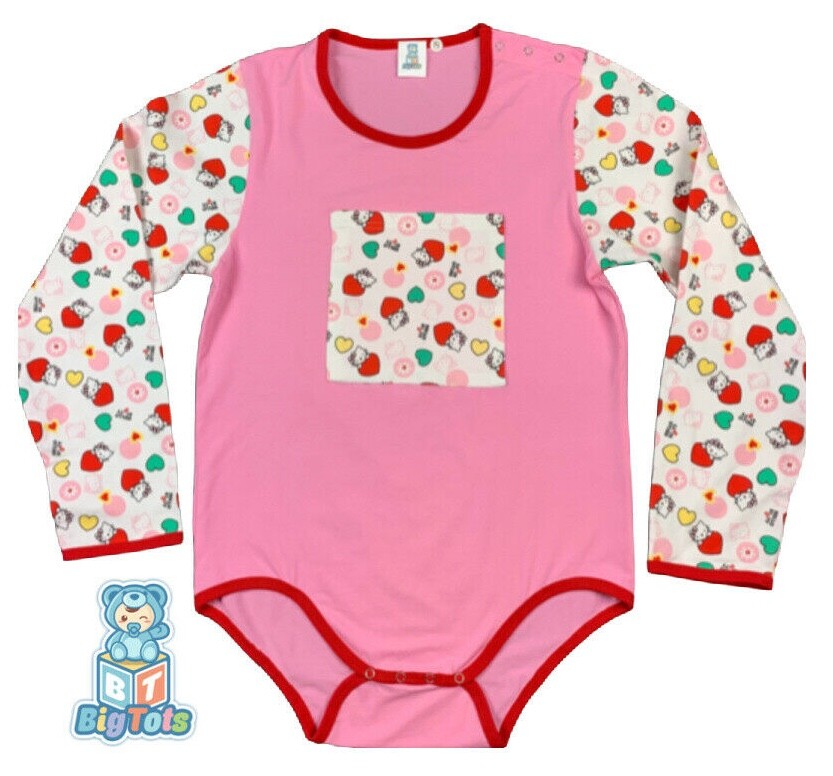 Adult POCKET, snap shoulder HEII0 KlTTY bodysuit romper