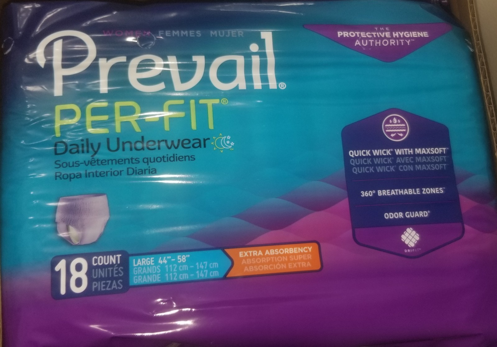 1 Case Of 72 Prevail Per-Fit Daily Women’s Adult Underwear 18ct Large 4 Packages
