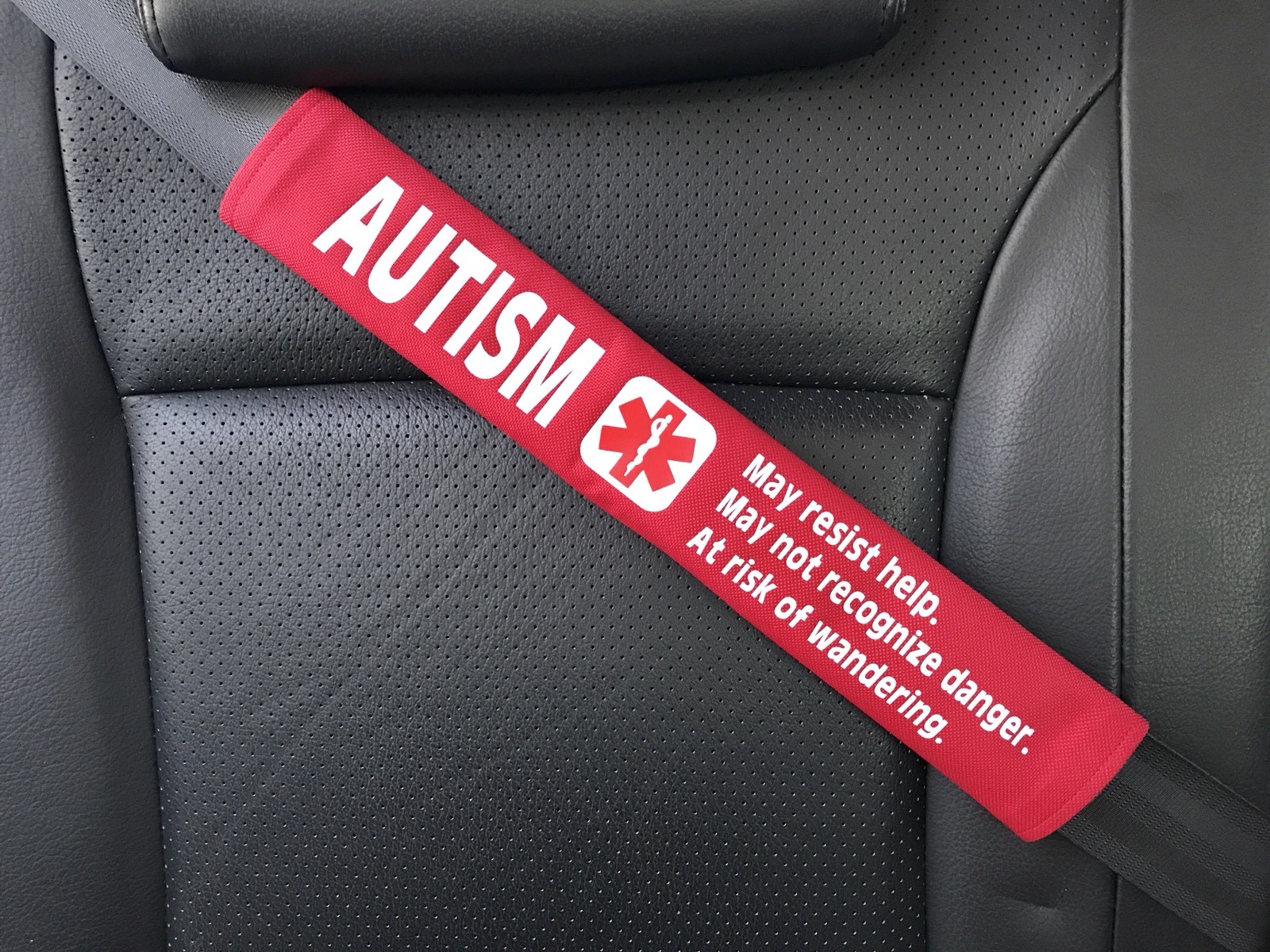 Autism Medical Alert Seat Belt Safety Cover Special Needs