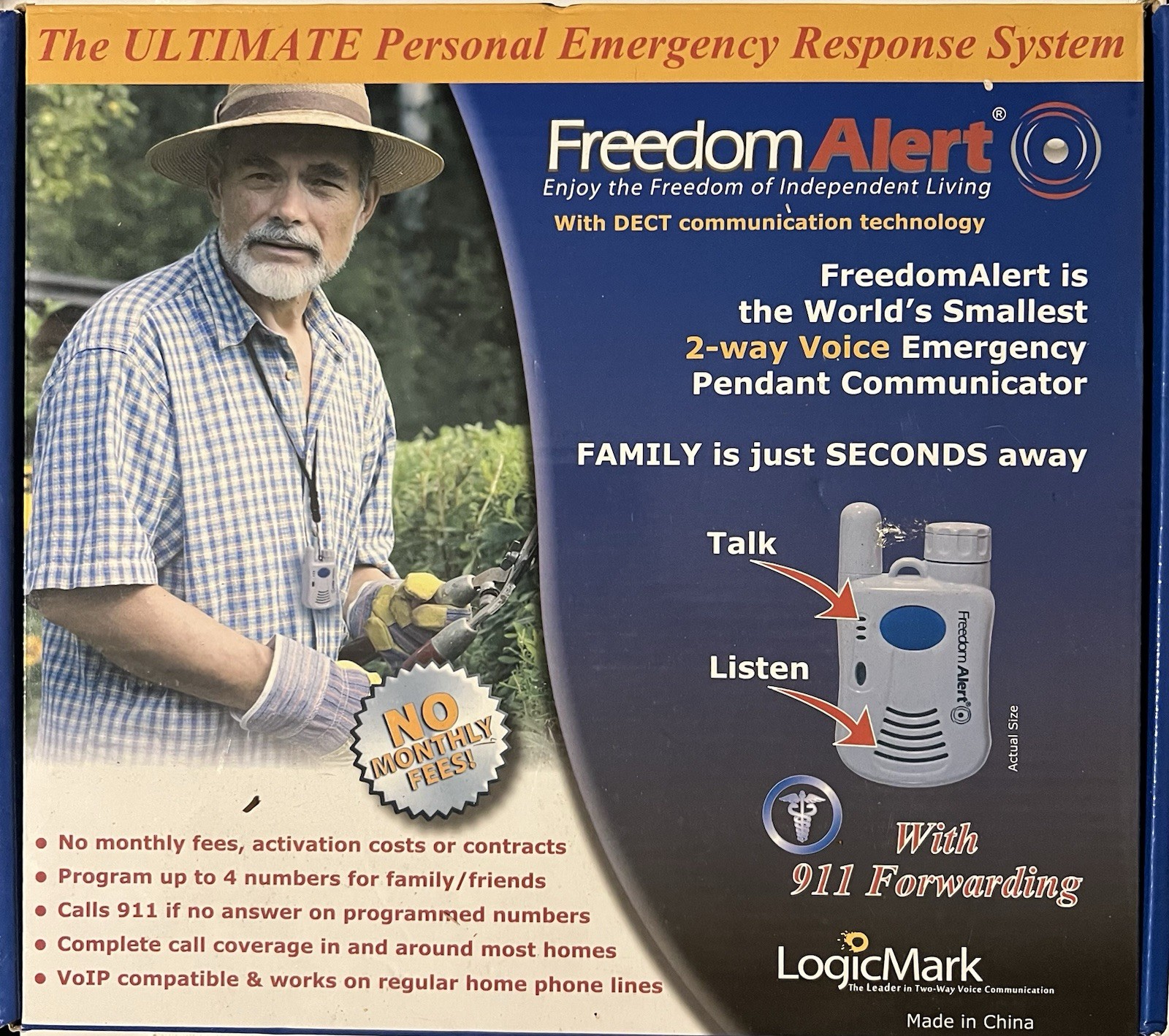 LogicMark Freedom Alert 35511 2-Way Voice Emergency Pendant New-Open Box No Batt