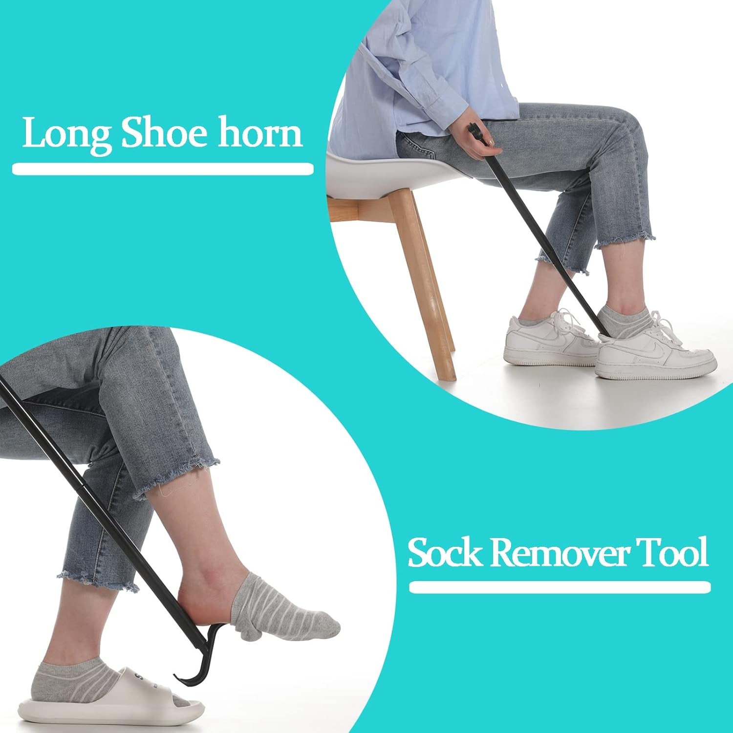 Fanwer Shoe Horn Long Handle for Seniors – 33.5″ Dressing Stick, Sock…