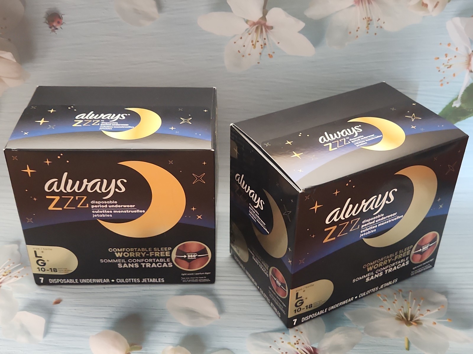 (Lot of 2) Always ZZZ Overnight Disposable Period Underwear, Size L/G, 7 Count
