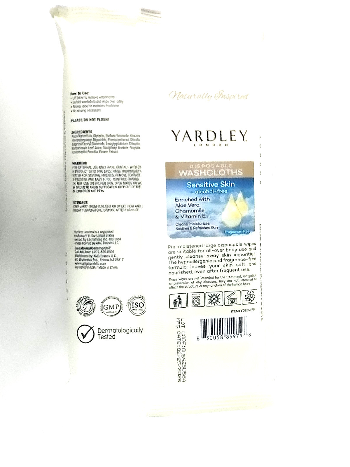( Lot 12 ) Disposable SENSITIVE SKIN Washcloths 18/Pk Yardley London NEW SEALED