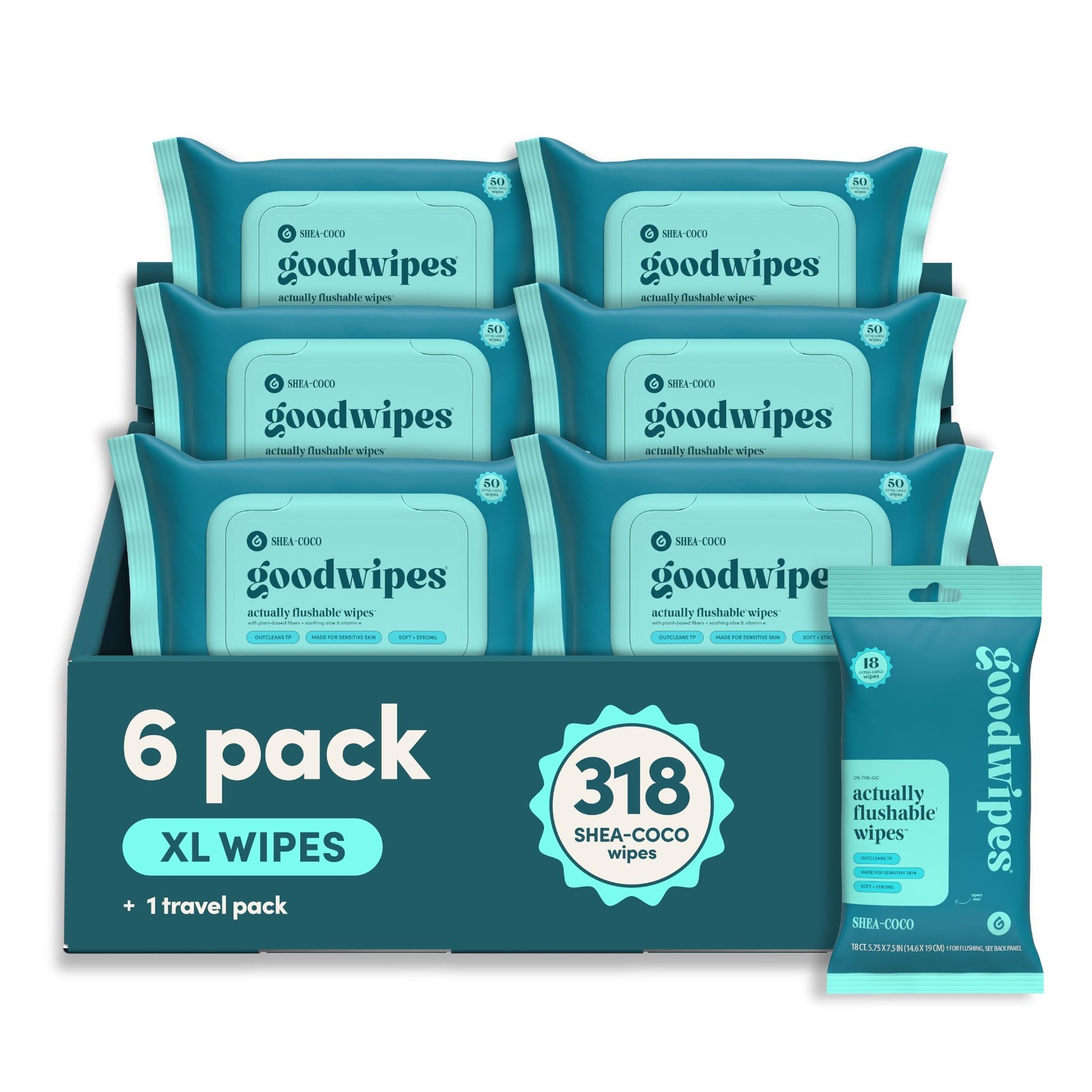 Flushable Adult Wipes – Shea-Coco Butt Wipes, Septic Safe, Extra Large, 318 Coun