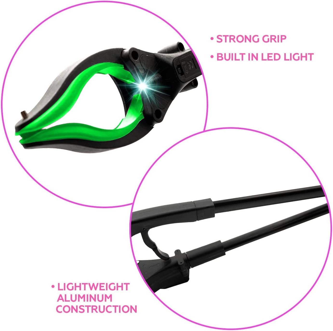 Grabber Tool 19″ Aluminum Magnetic Claw with LED Light, Lightweight Foldable …
