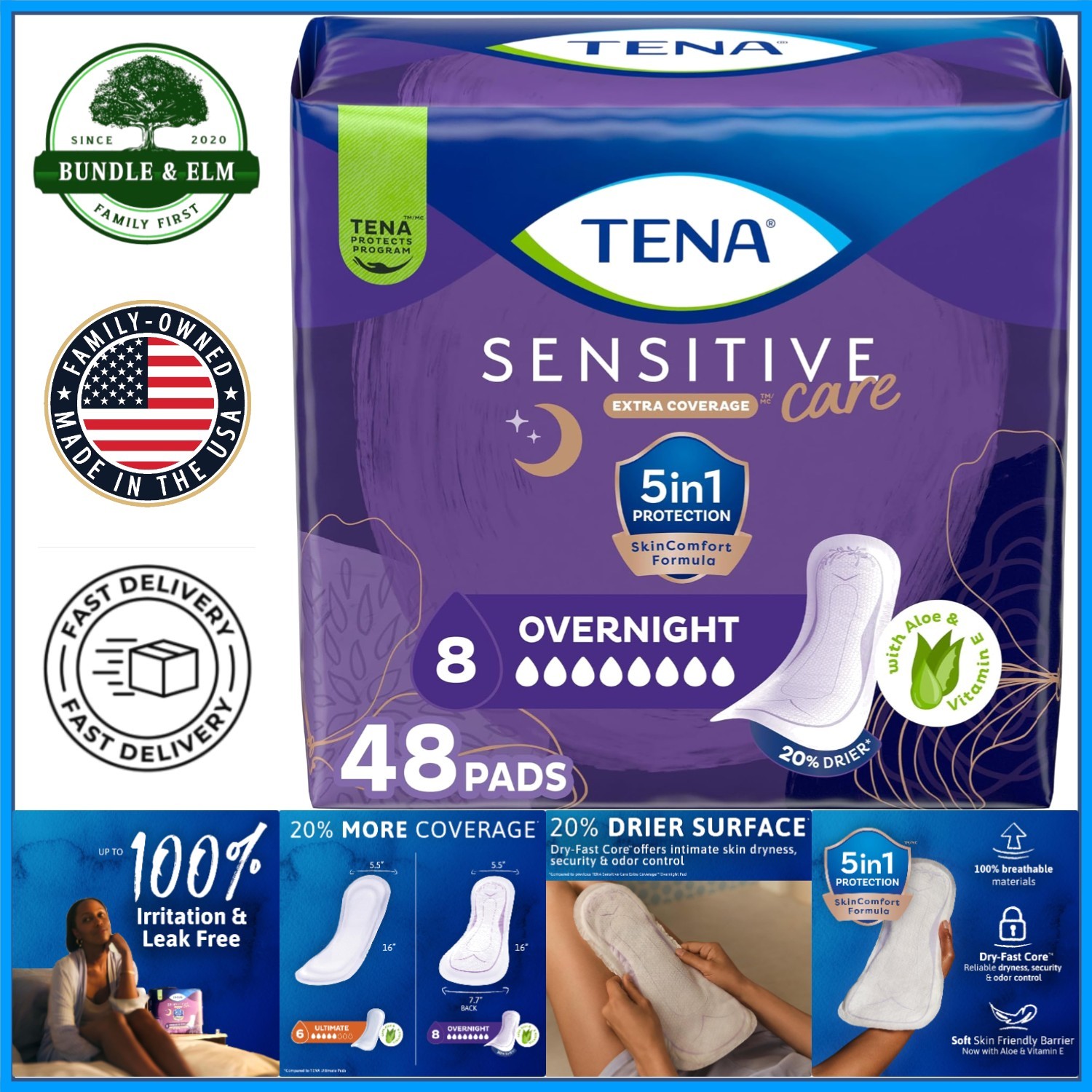 Overnight Incontinence Pads for Women, Extra Coverage, 48 Count, Soft and Gentle