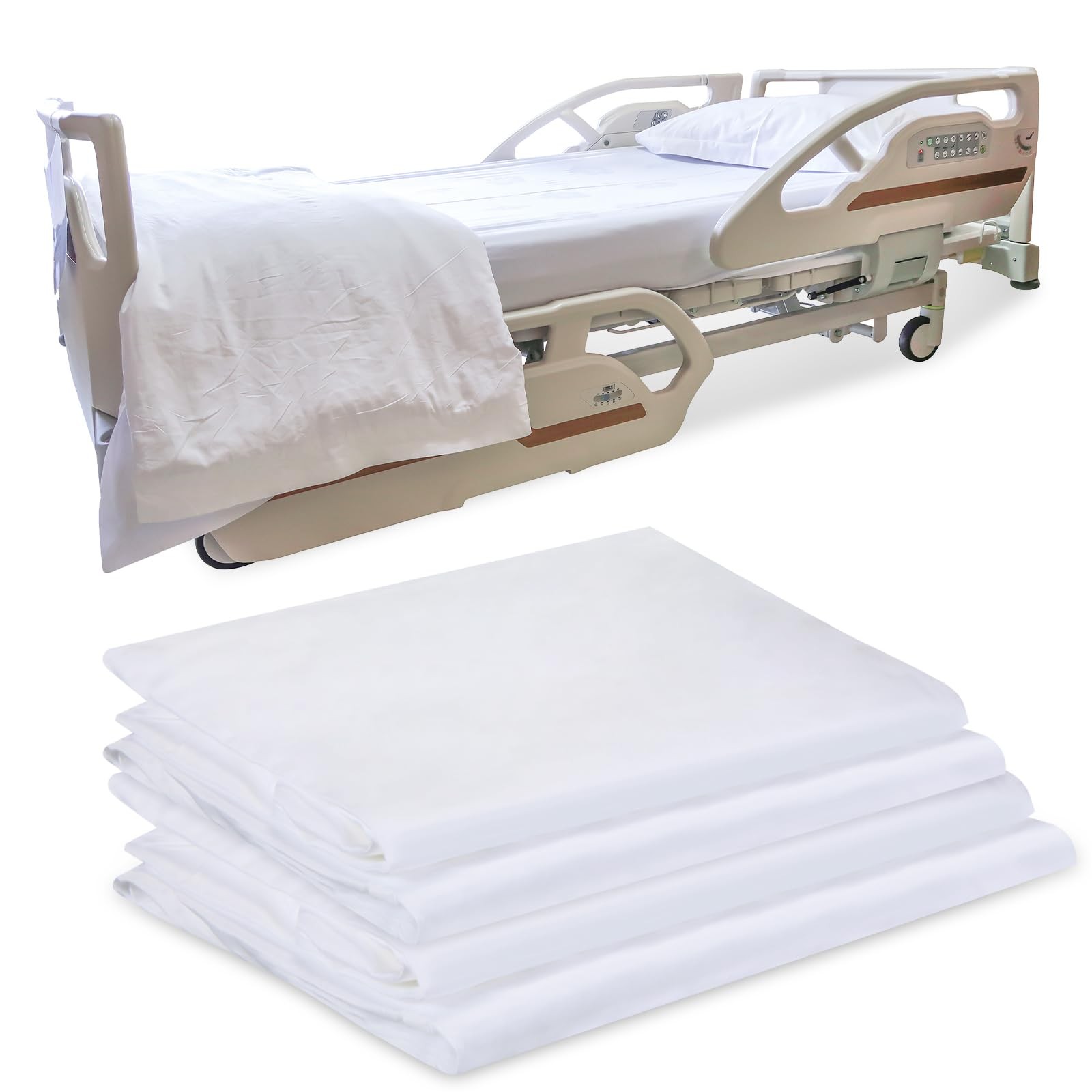 4 Pcs Hospital Bed Sheets for Home Use 36 x 80 x 9.5 Inches Soft White Bed Sh…
