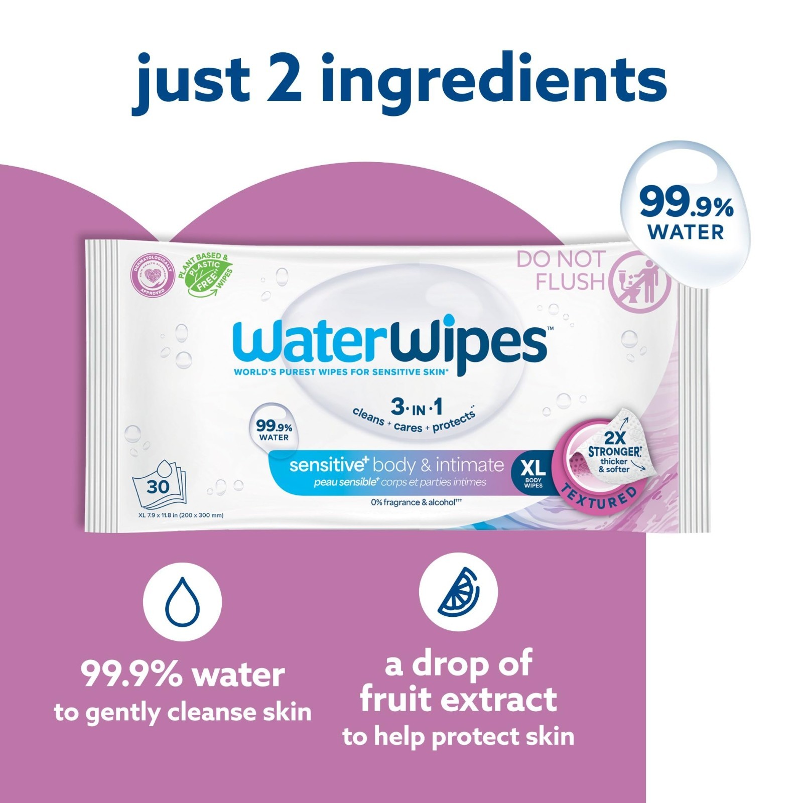 Sensitive Whole Body Cleansing Wipes – 99.9% Purified Water, XL Textured, Fragra