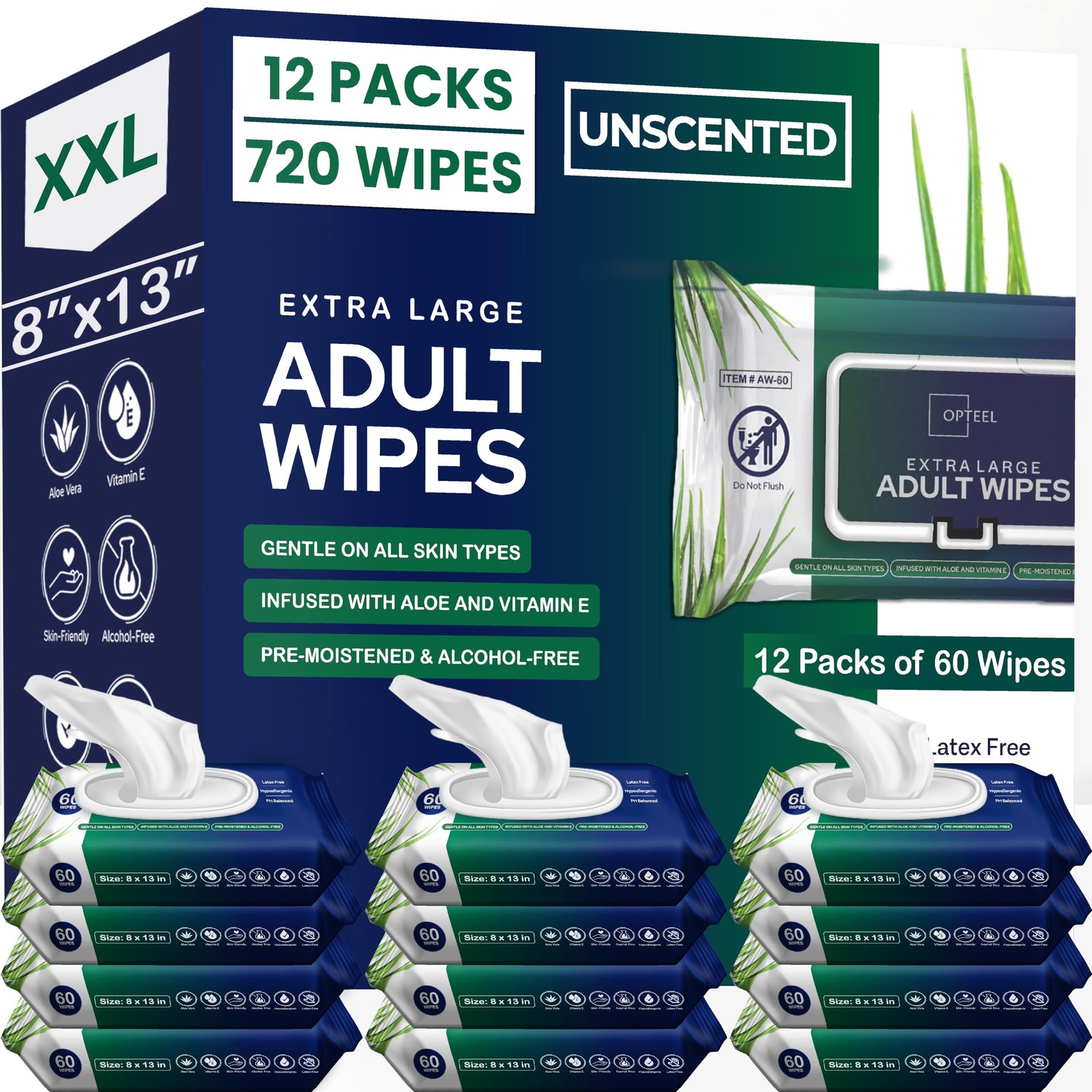Adult Wipes For Elderly – 8″x13″ Extra Large & Soft Wet Wipes for Adults Bath…