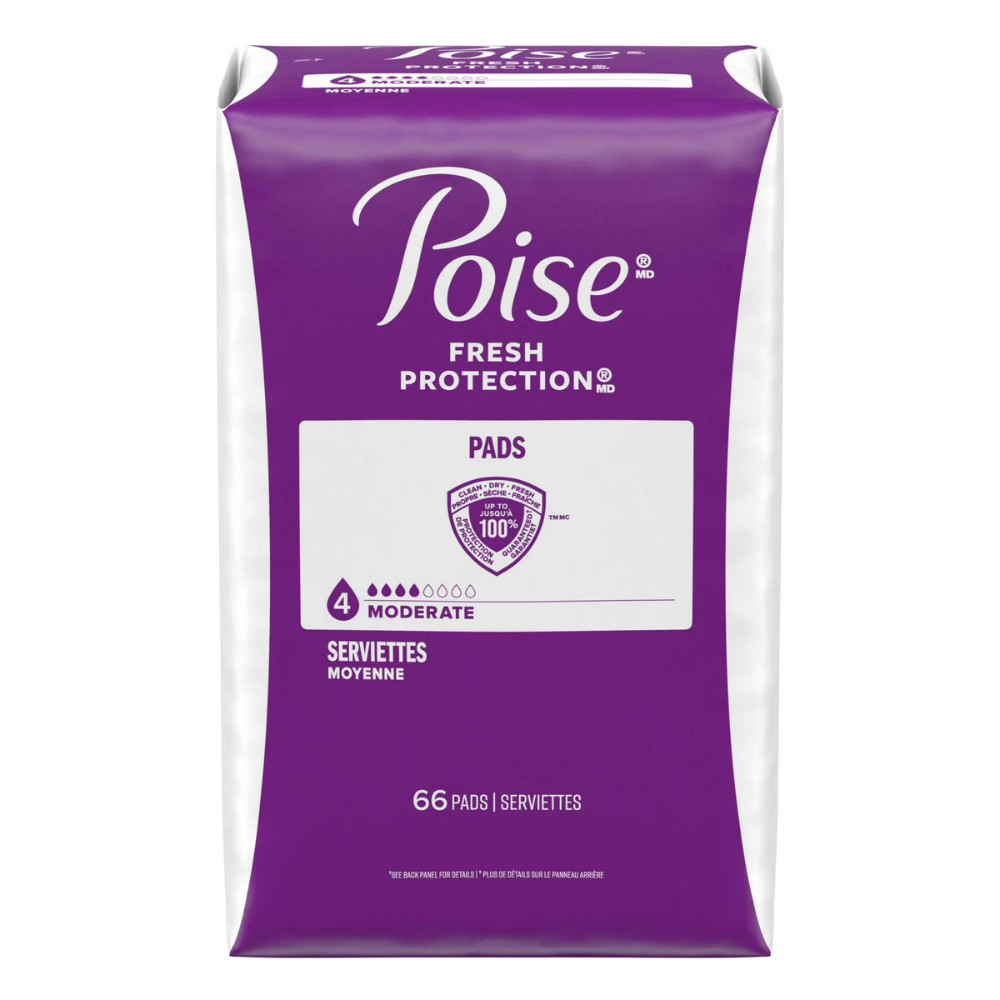 Poise Incontinence Pads for Women, Moderate 4 Drop, Regular Length, 132 Count