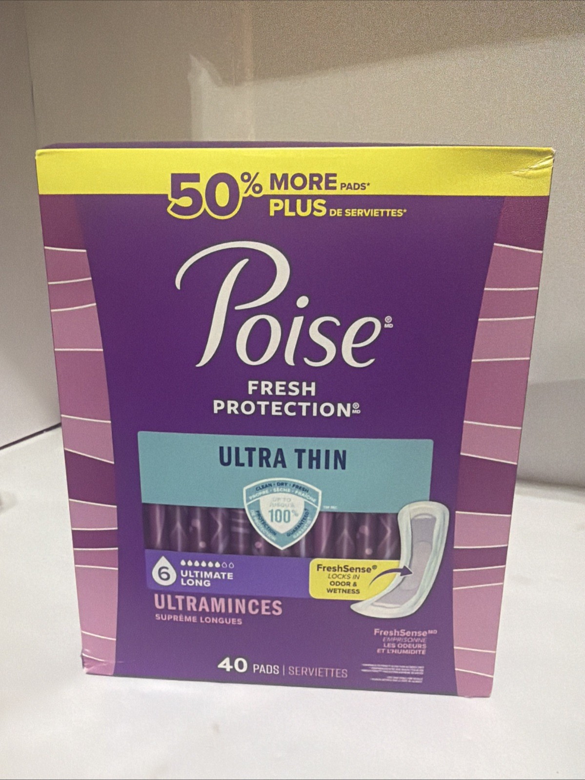 Poise Fresh Protection Ultra- Level 6 Ultimate Long 40 Pads Sealed Box