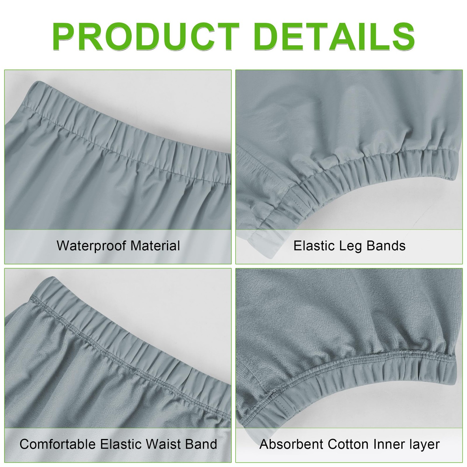 Adult Plastic Pants Waterproof Diaper Cover Reusable Leak Proof XL Gray