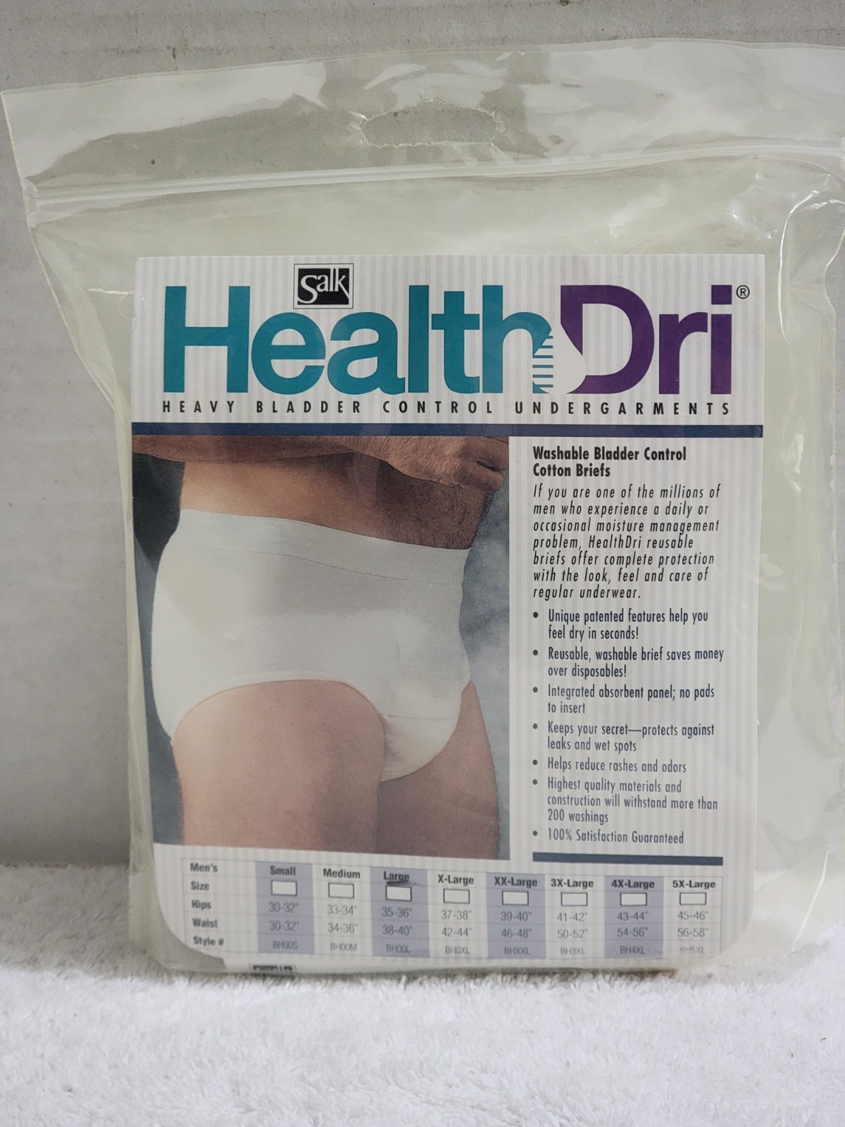 SALK HealthDri MEN’S WASHABLE INCONTINENCE HEAVY BLADDER CONTROL BRIEF LARGE