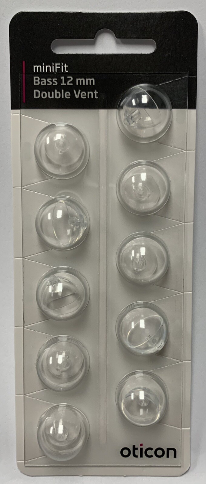1 Pack Oticon miniFit 12mm Bass Double Vent Domes For Hearing Aids. 10 Total.
