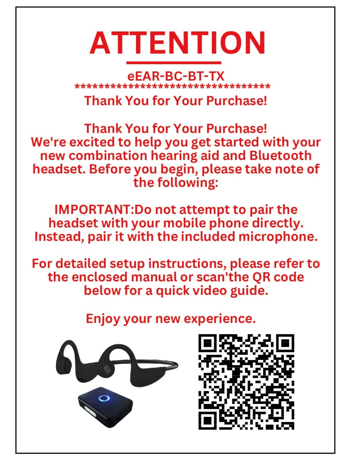Bone Conduction Hearing Aid With Remote Sound Transmitter/Microphone. 2 In One