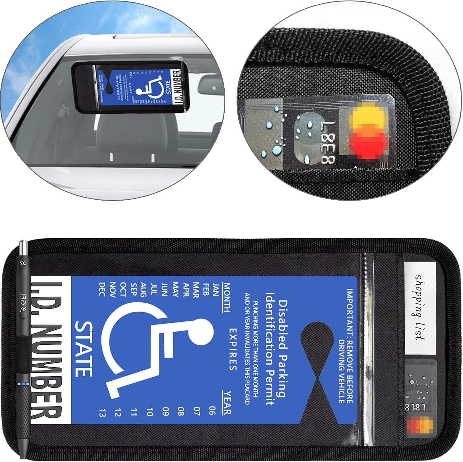 Handicap Placard Holder for Auto, 1 PCS Black Visor Placard Holder, Handicap Pl