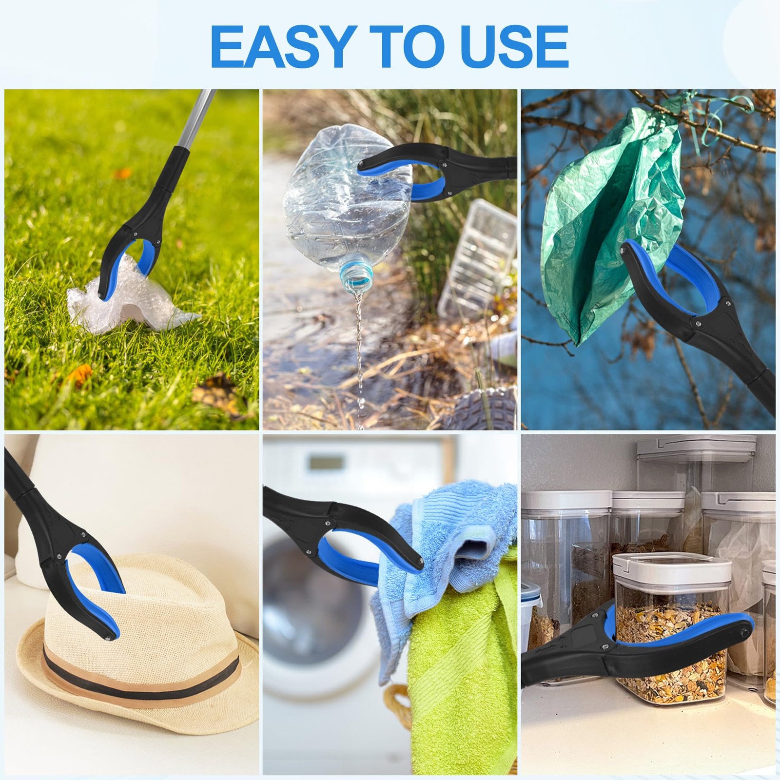 6 Pack 32 Inch Commercial Trash Grabber for Elderly Assist, 6, Blue