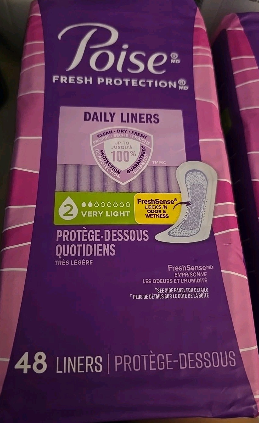 2 Pc Poise Daily Liners Regular Length Very Light #2 Absorbency 48 ct (K89)