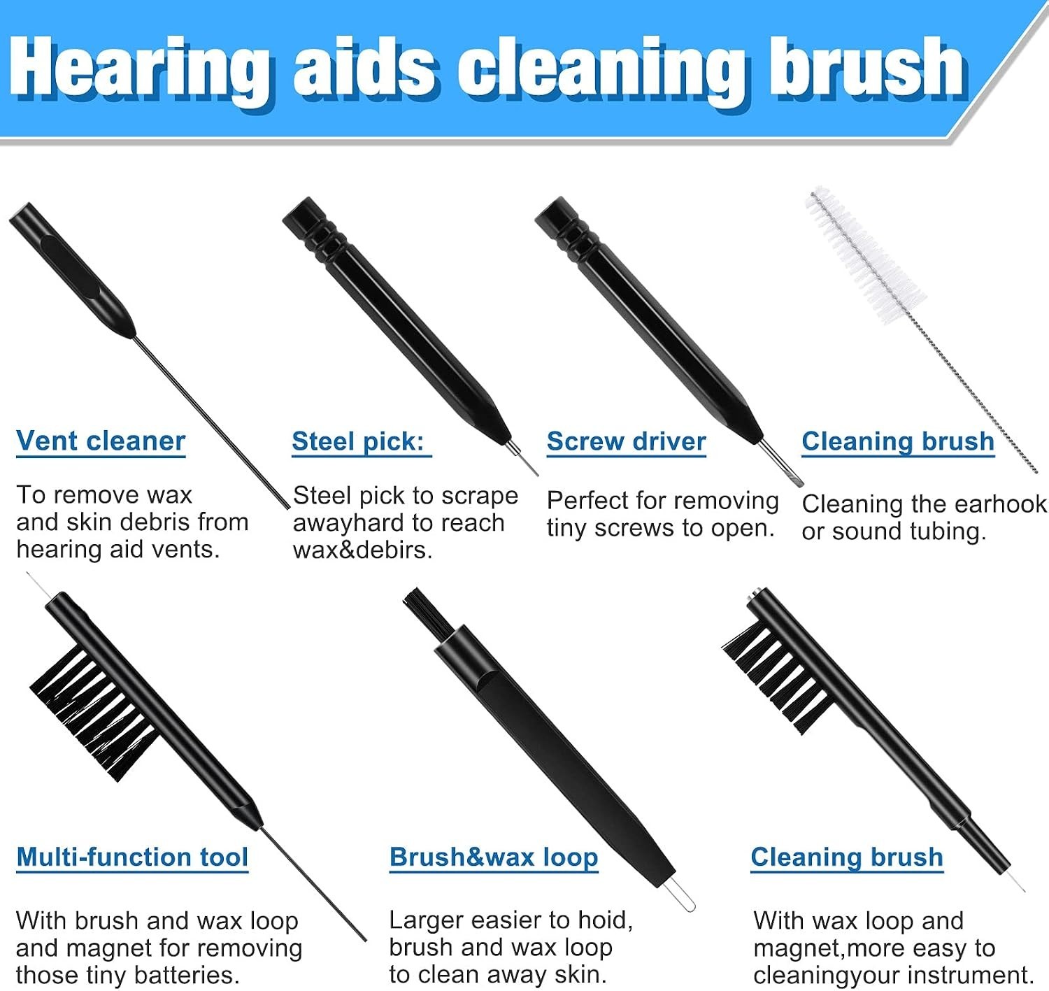 Hearing Aid Cleaning Kit – 12 Tools Including Magnet & Pouch for Easy Use
