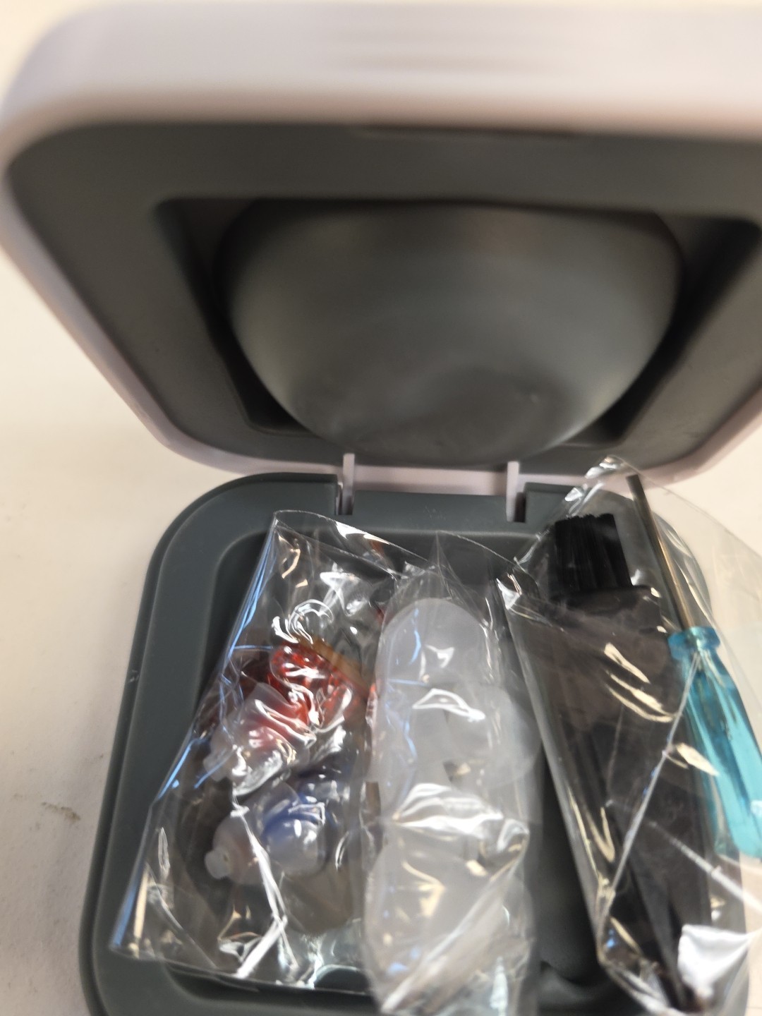 NANO Hearing Aids CIC Rechargeable Red & Blue with Charger NEW Open Box