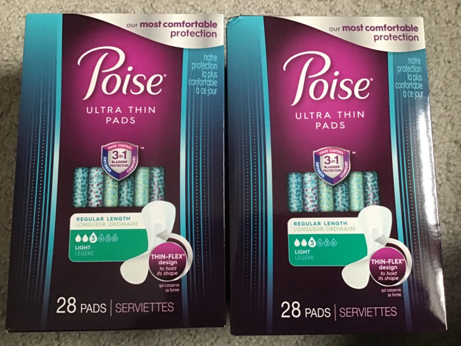 (2) Packs Poise Ultra Thin Incontinence Regular Pads – Light Absorbency – 28ct