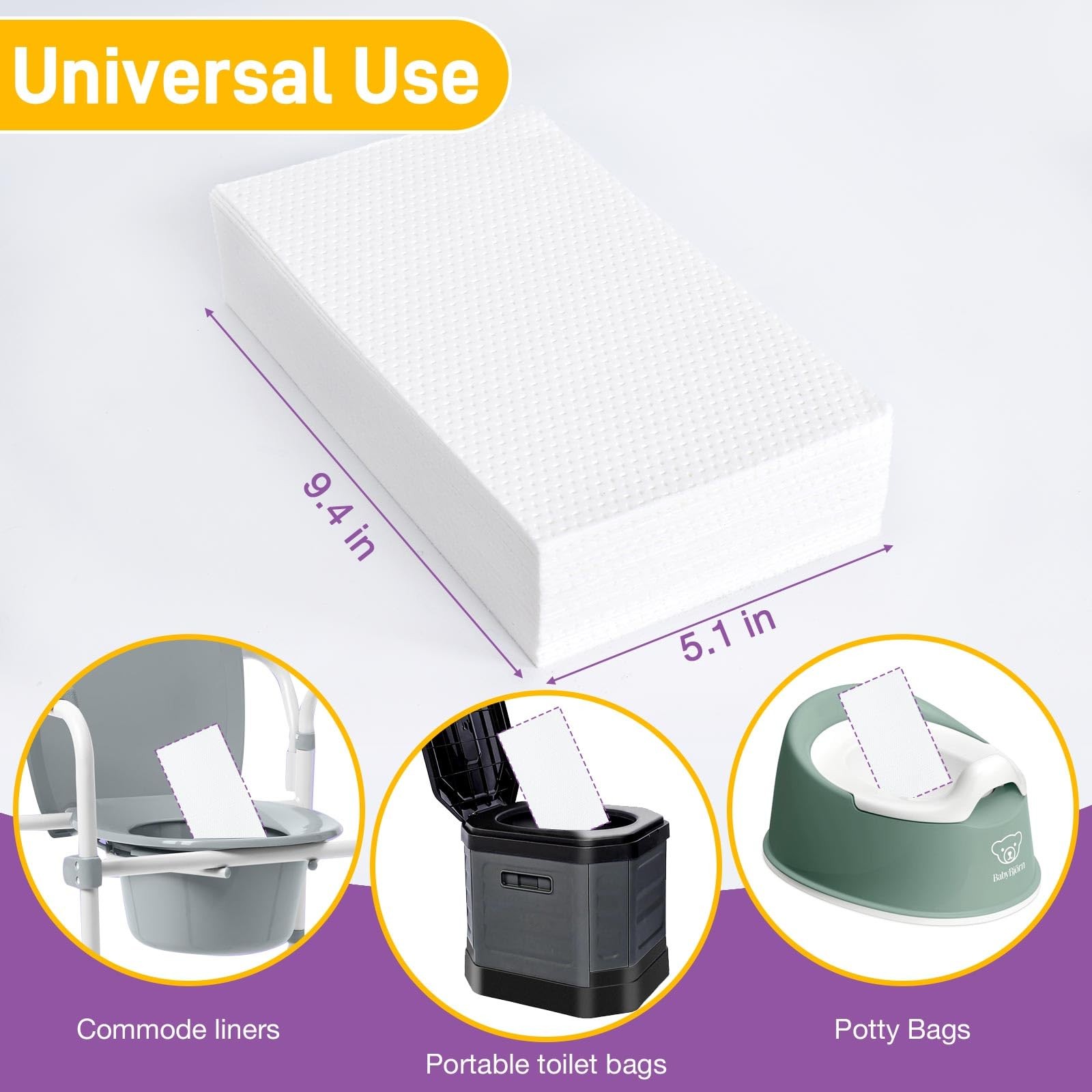 Commode Absorbent Pads 120 Pack for Bedside Commode Liners, Disposable Pads w…
